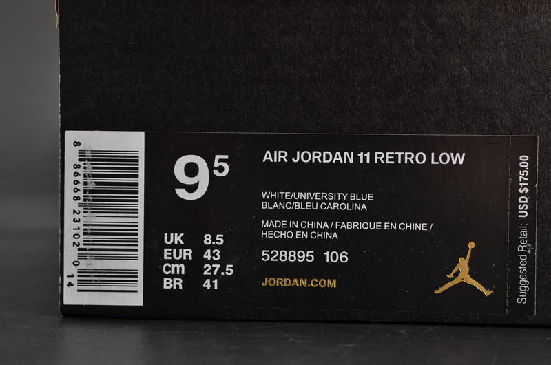 AIR JORDAN 11 RETRO LOW "CAROLINA 2017 RELEASE" mens 528895-106