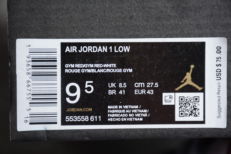 Air Jordan 1 Low  Gym Red White 553558-611