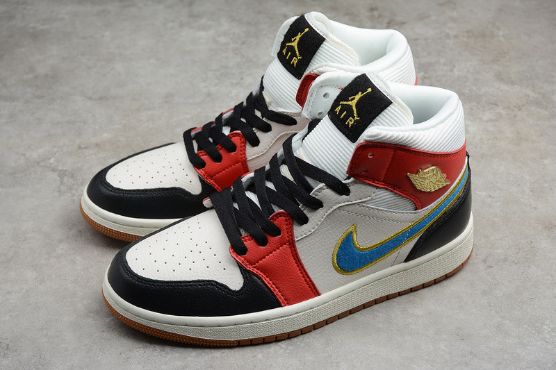 Air Jordan 1 Mid Sail Red Black Blue DC1426-100