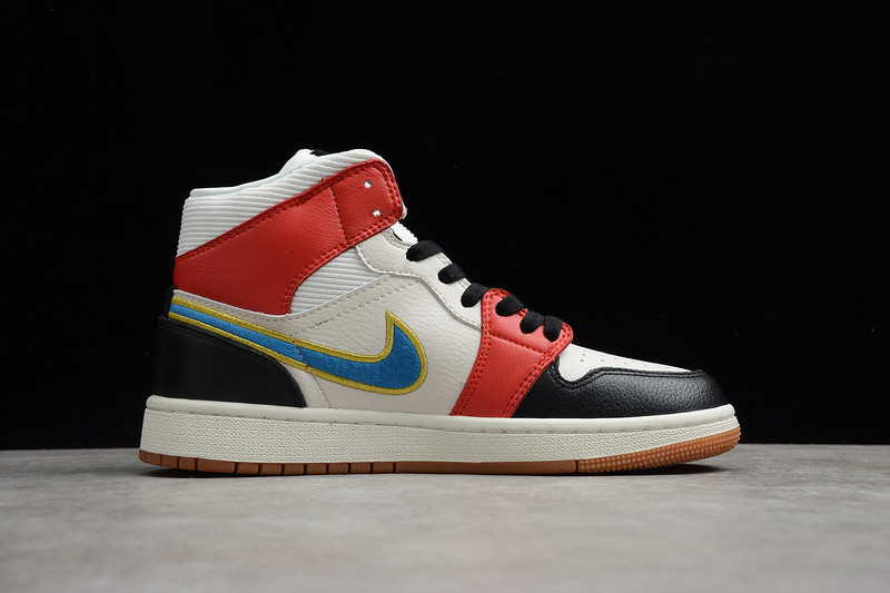 Air Jordan 1 Mid Sail Red Black Blue DC1426-100
